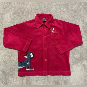 Warner Bros Tom & Jerry Womens Fleece Jacket Size Small Stitched Pink Magenta